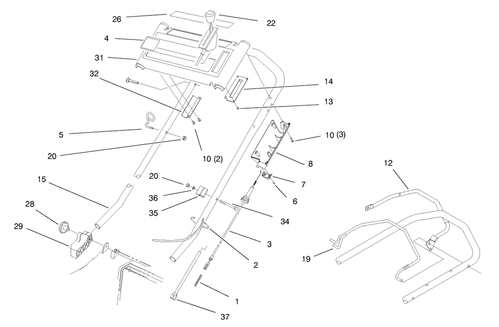 Handle Assembly Diagram and Parts List for 20809 7900001 - 7999999 Toro Lawn Mower