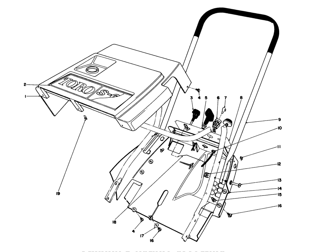 Shroud & Handle Assembly Diagram and Parts List for 38165 5000001 - 5010000 Toro Snow Blower