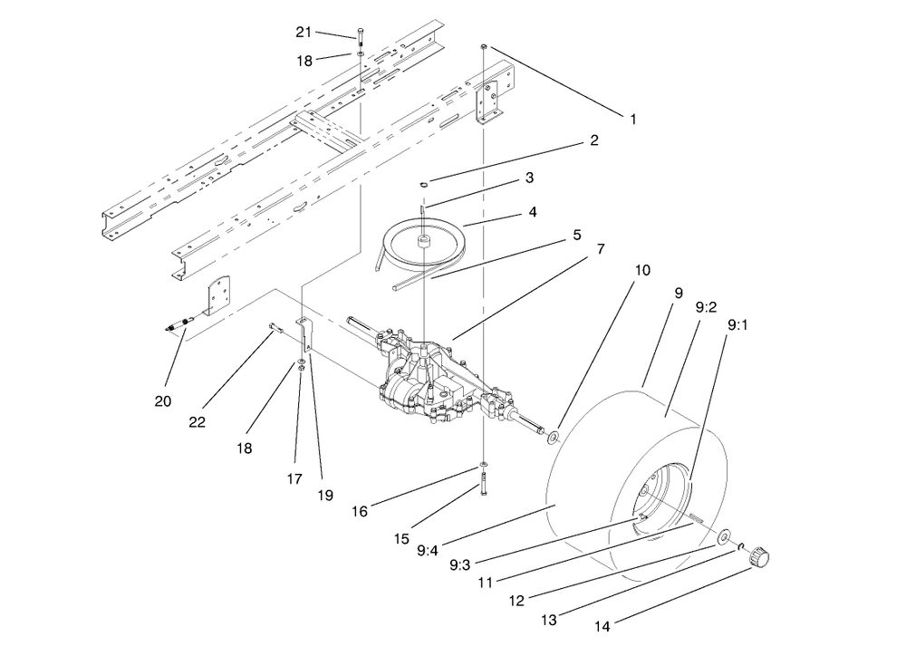 Transaxle Assembly Diagram and Parts List for 71190 7900001 - 7999999 Toro Lawn Tractor