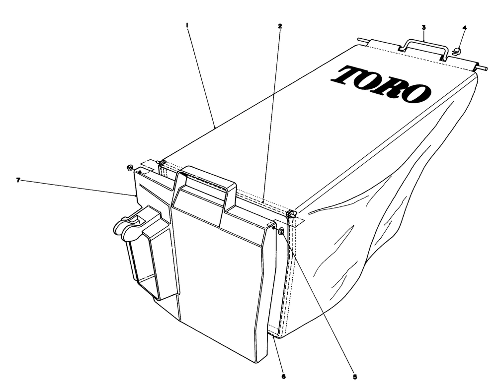 Grass Bag Assembly Diagram and Parts List for 20762 1000001 - 1999999 Toro Lawn Mower