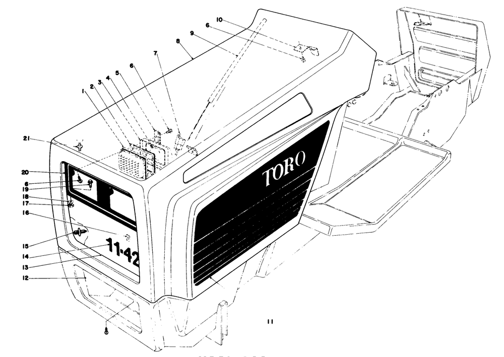 Hood Assembly Diagram and Parts List for 57356 2000001 - 2999999 Toro Lawn Tractor