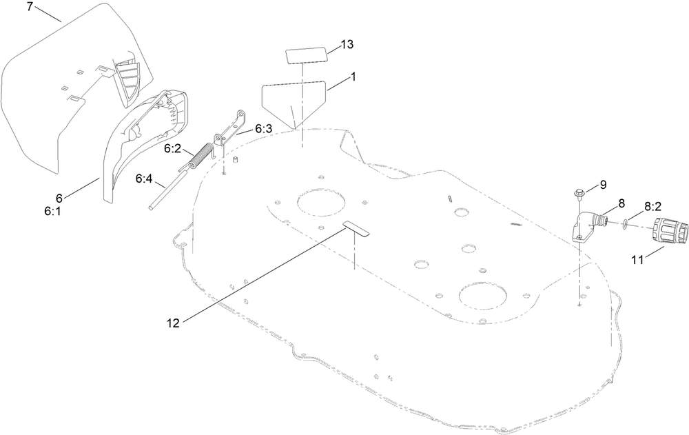 Side Discharge Chute Assembly Diagram and Parts List for 21200 412251183 - 412999999 Toro Lawn Mower