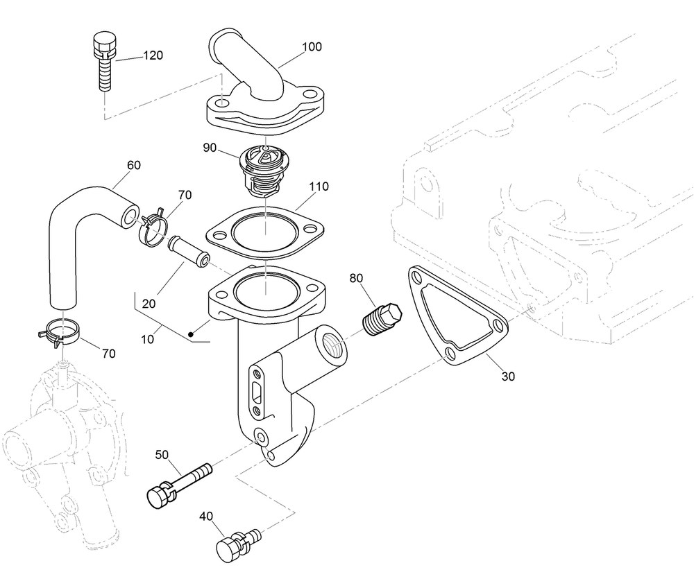 Water Flange And Thermostat Assembly Diagram and Parts List for 22337CP 410400000 - 999999999 Toro Lawn Tractor Accessories