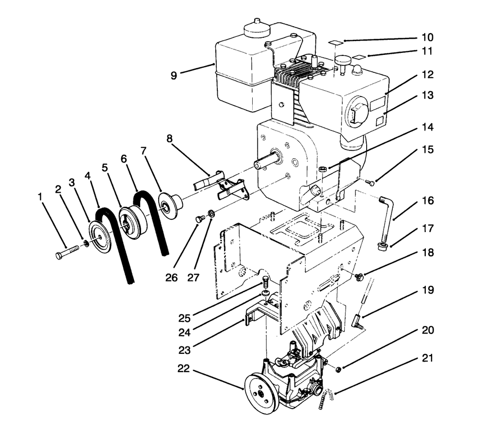 Engine Assembly Diagram and Parts List for 38570 4900001 - 4999999 Toro Snow Blower