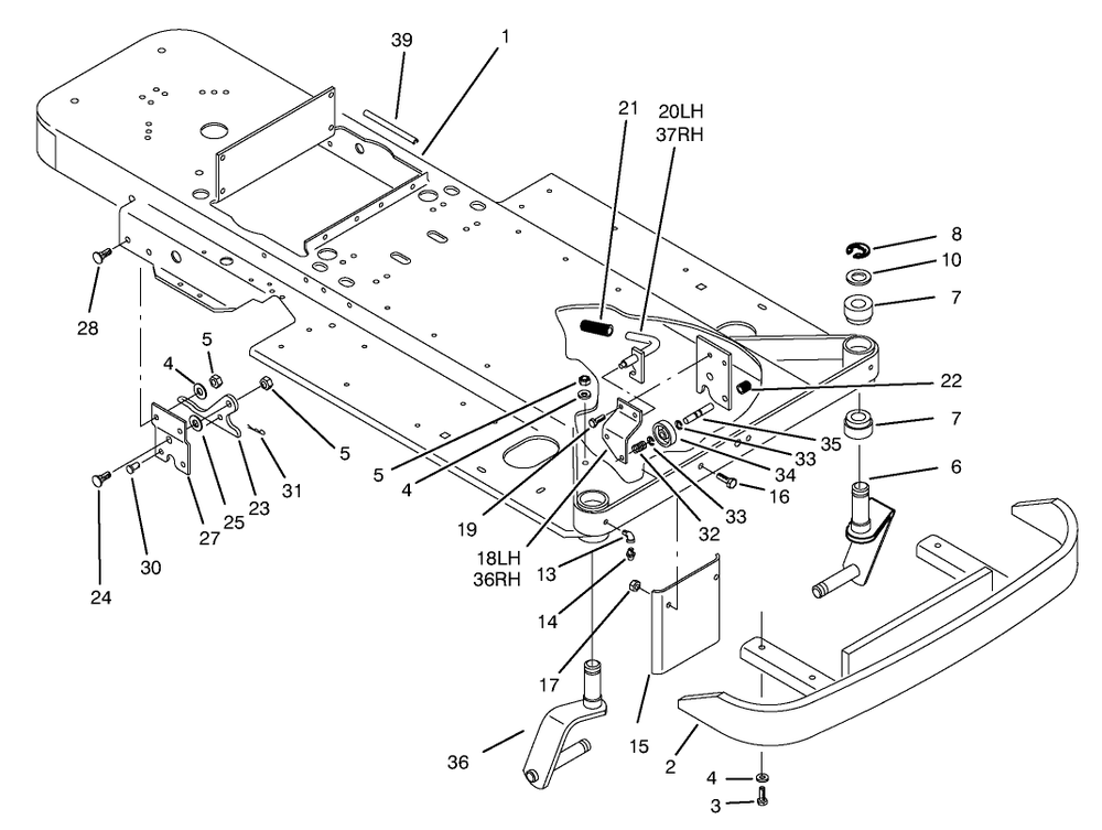 Frame & Front Wheel Fork Asm Diagram and Parts List for 74105 79000001 - 79999999 Toro Lawn Tractor