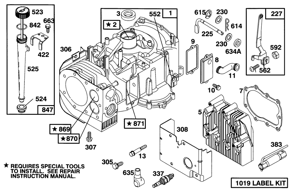 Engine Briggs & Stratton Model 283707-0156-01 Diagram and Parts List for 71200 3900001 - 3999999 Toro Lawn Tractor