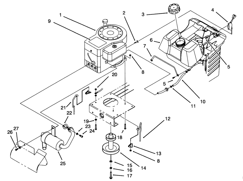Engine Assembly Diagram and Parts List for 71213 59000001 - 59100000 Toro Lawn Tractor