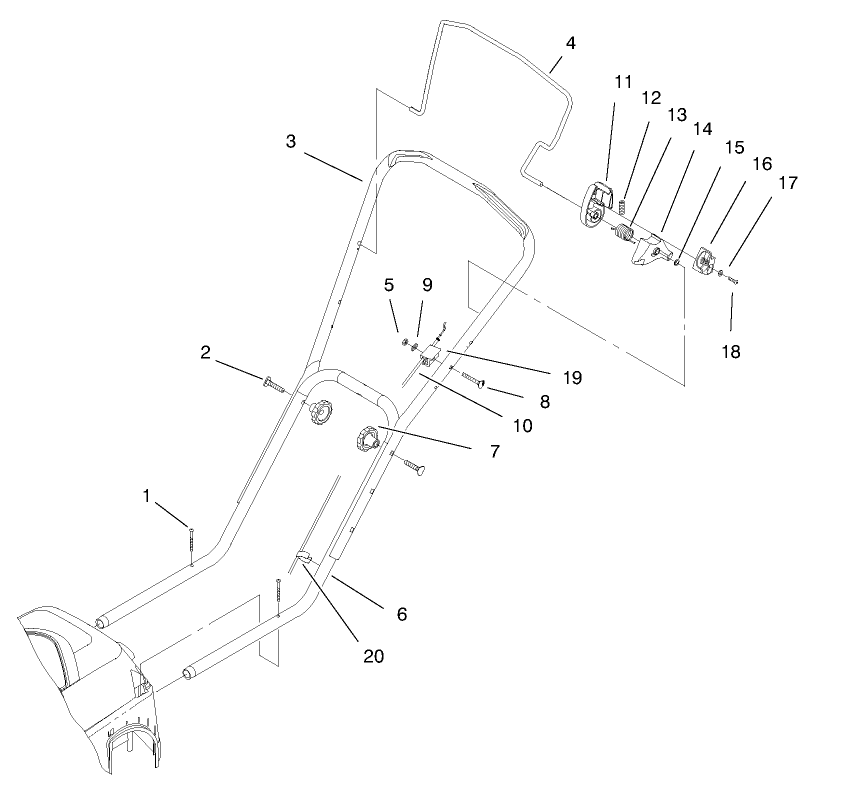 Handle And Controls Assembly Diagram and Parts List for 20648 89000001 - 89999999 Toro Lawn Tractor Accessories