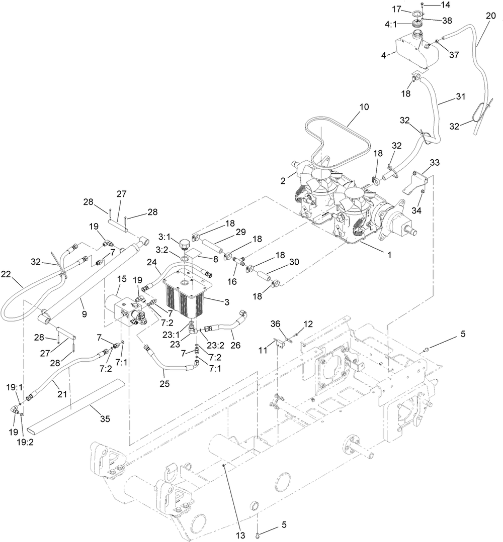 Hydraulic Pump Assembly Diagram and Parts List for 68138HD 404320000 - 405399999 Toro Lawn Tractor Accessories