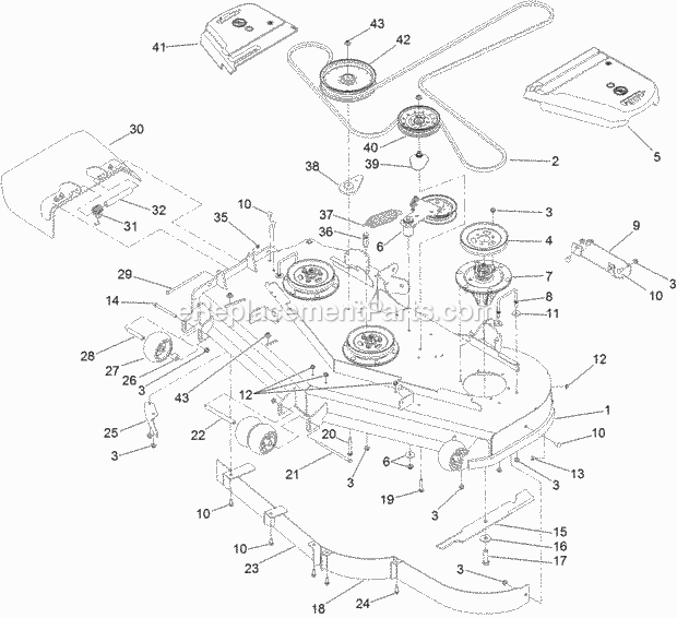 Deck Assembly Diagram and Parts List for 74954 313000001-313999999 Toro Lawn Mower