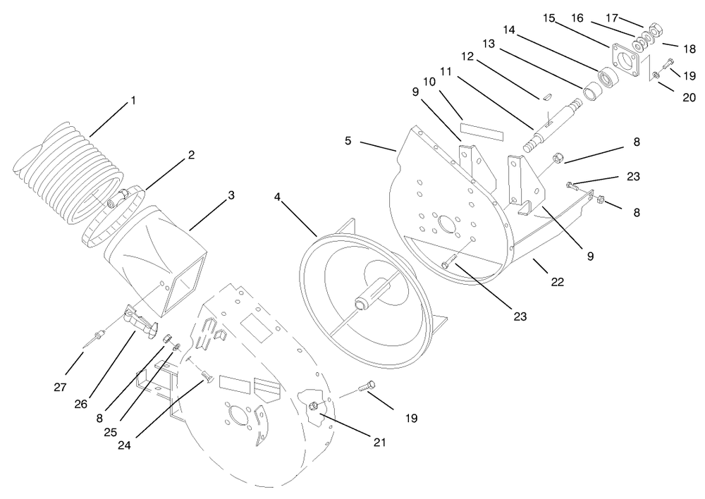 Blower Housing Assembly Diagram and Parts List for 79433 890001 - 899999 Toro Lawn Tractor