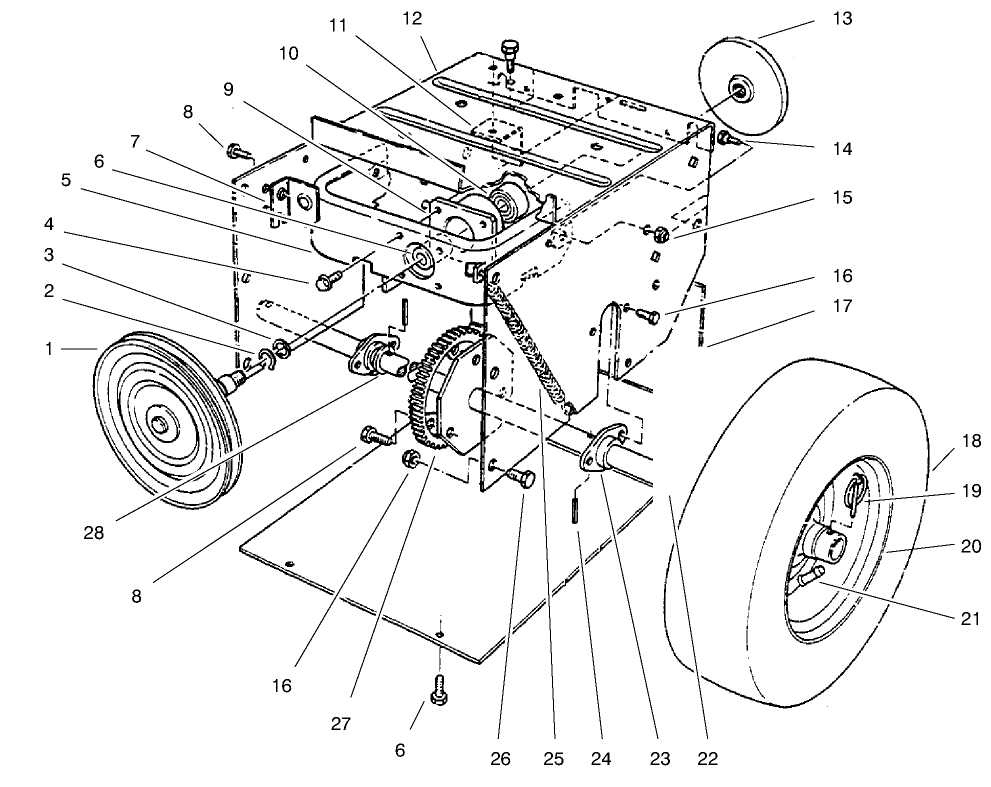 Traction Assembly Diagram and Parts List for 38063 7900001 - 7999999 Toro Snow Blower