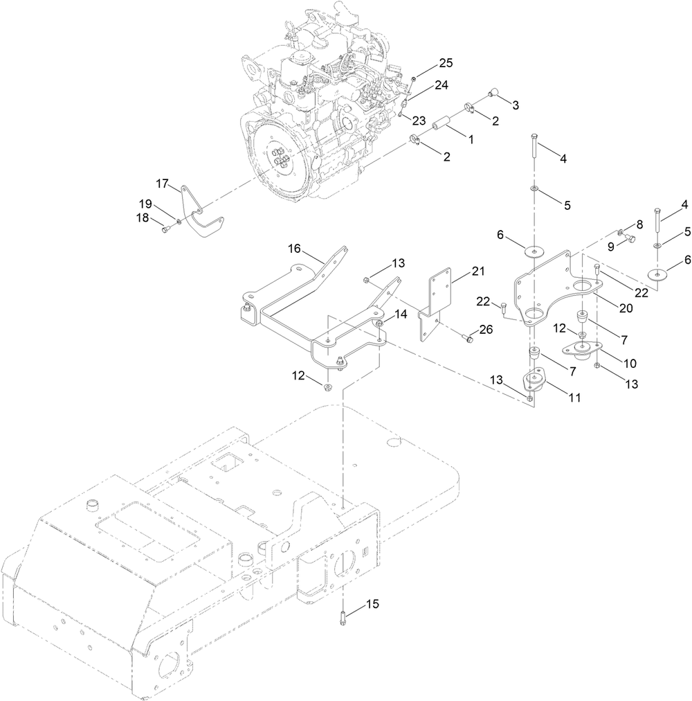 Engine Mount Assembly Diagram and Parts List for 22337CP 410400000 - 999999999 Toro Lawn Tractor Accessories