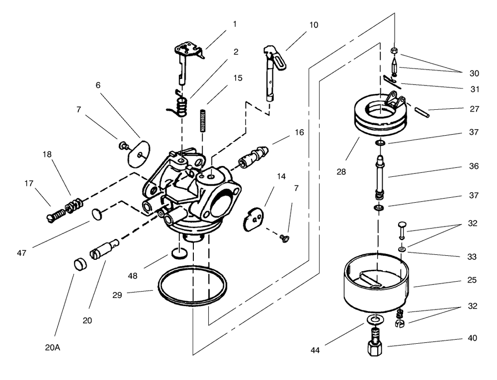 Carburetor Assembly No. 640054 Diagram and Parts List for 38555 890000001 - 899999999 Toro Snow Blower