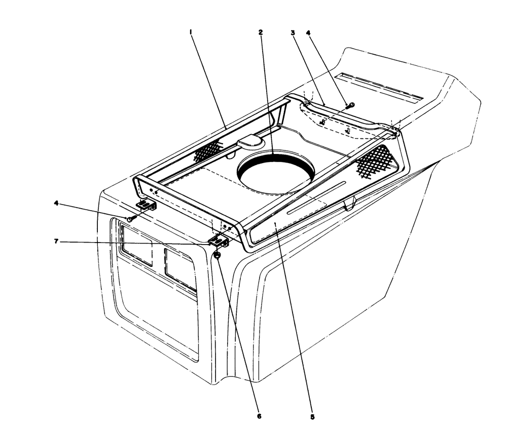 Hood Duct Assembly Diagram and Parts List for 57358 7000001 - 7999999 Toro Lawn Mower