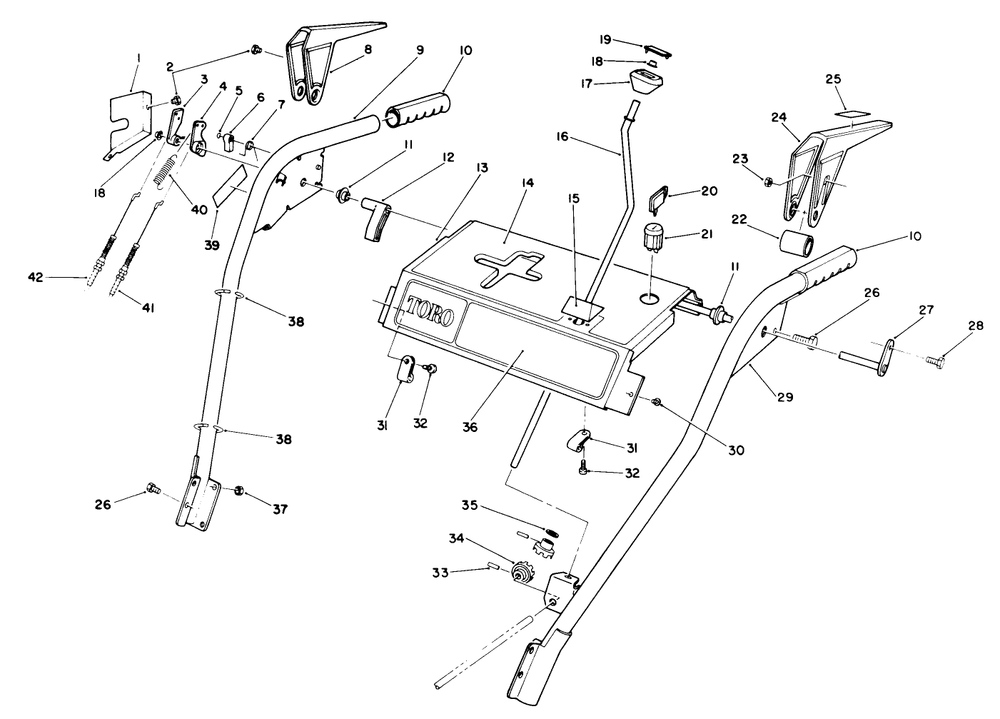 Handle Assembly Diagram and Parts List for 38505 9000001 - 9999999 Toro Snow Blower