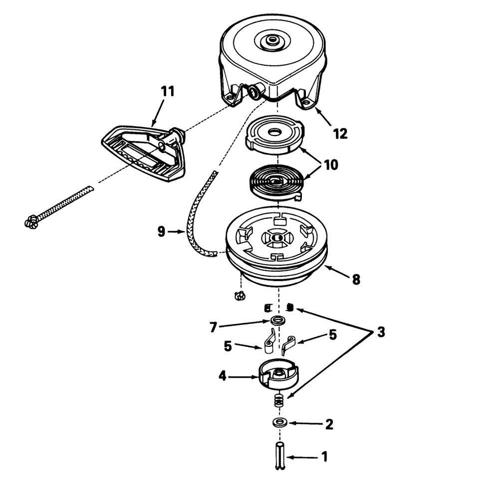 Rewind Starter Tecumseh No. 590630 Diagram and Parts List for 38543 3900001 - 3999999 Toro Snow Blower