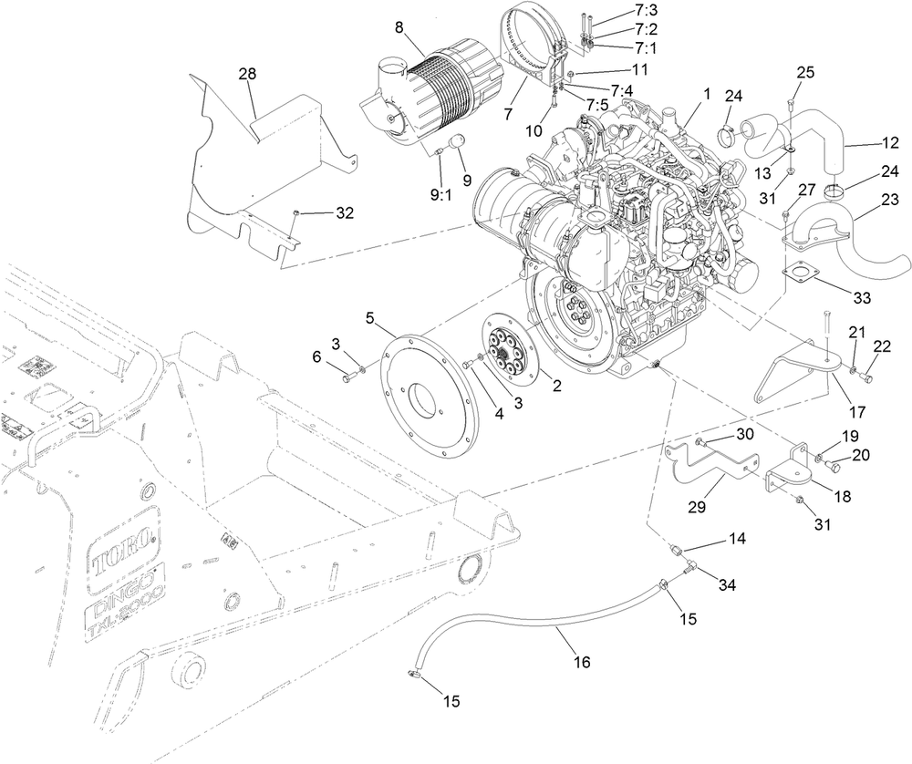 Engine And Air Cleaner Assembly Diagram and Parts List for 22531 400000000 - 405539999 Toro Lawn Tractor Accessories