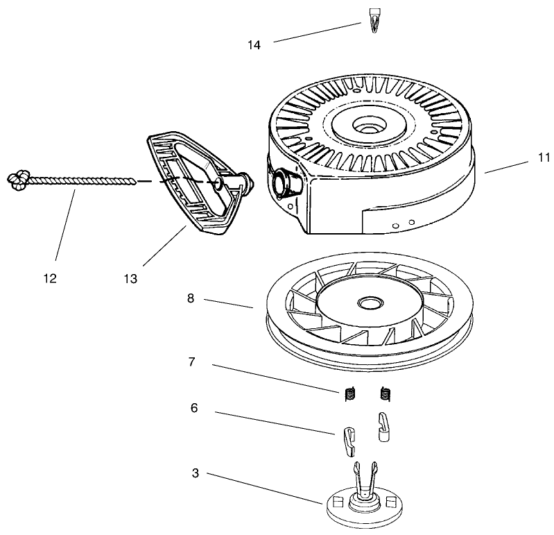 Recoil Starter No. 590742 Diagram and Parts List for 38063 9900001 - 9999999 Toro Snow Blower