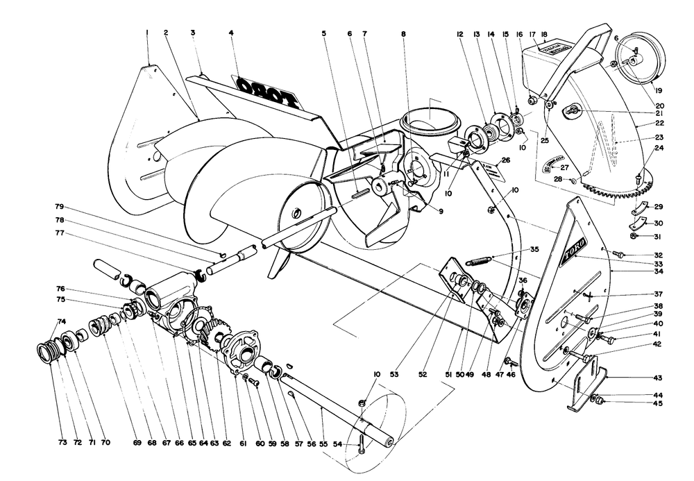 Auger Assembly Diagram and Parts List for 31660 2000001 - 2999999 Toro Snow Blower