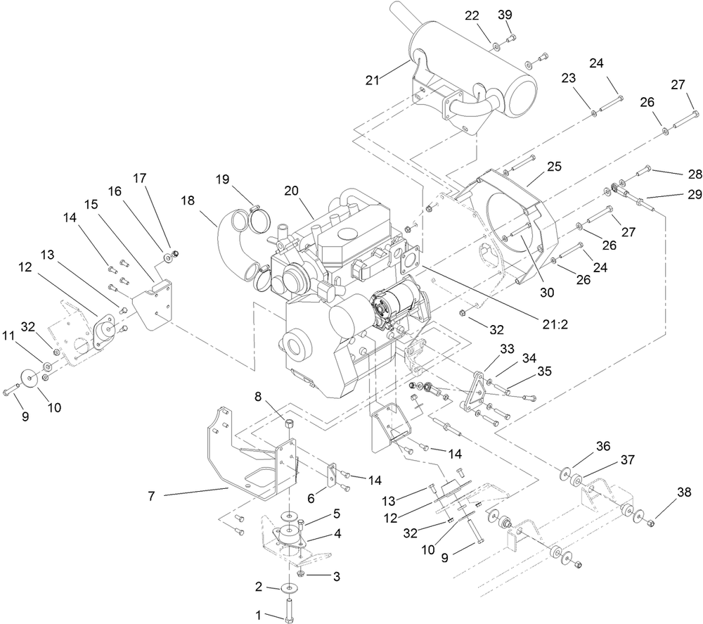 Engine Mount Assembly Diagram and Parts List for 74269 (313000001-313999999)(2013) Toro Lawn Mower
