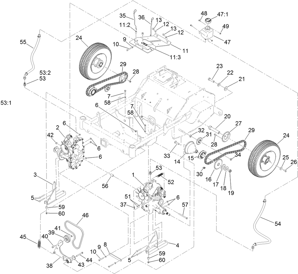 Ground Drive Assembly Diagram and Parts List for 39517 400000000-999999999 Toro Aerator