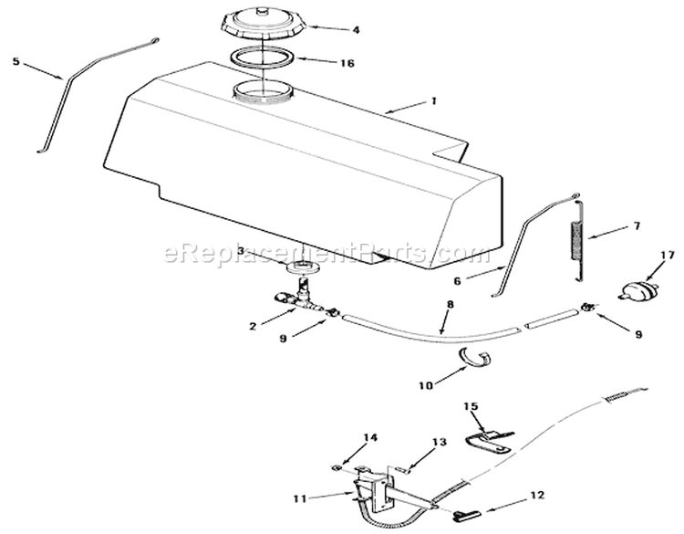 Fuel System Diagram and Parts List for B3-08B302 1981 Toro Lawn Tractor