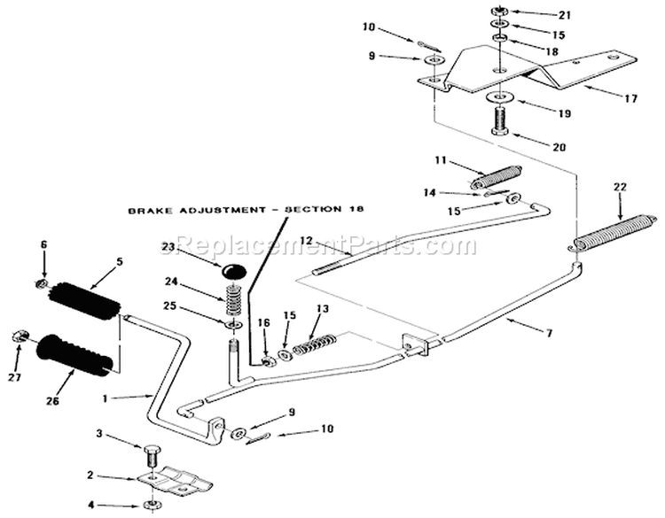 Clutch, Brake Linkage Diagram and Parts List for B3-08B302 1981 Toro Lawn Tractor