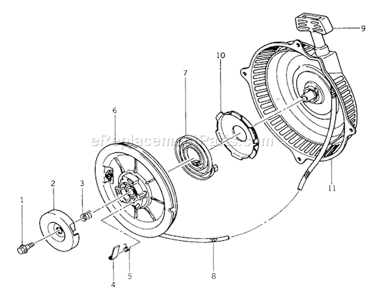 Recoil Starter Diagram and Parts List for 33-08B504 1988 Toro Lawn Tractor