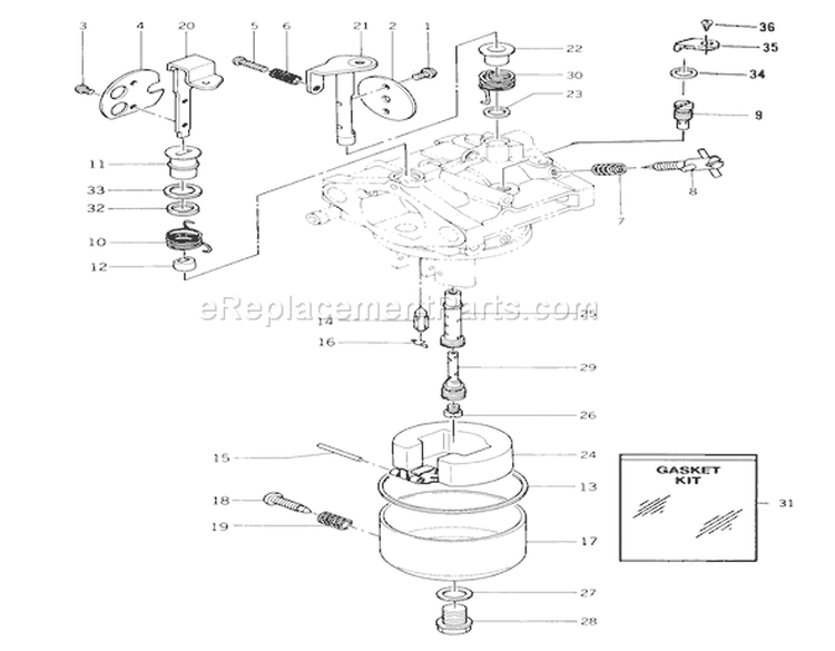 Carburetor Diagram and Parts List for 33-08B504 1988 Toro Lawn Tractor
