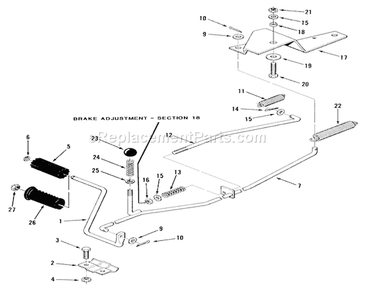 Clutch, Brake Linkage Diagram and Parts List for 33-08B504 1988 Toro Lawn Tractor