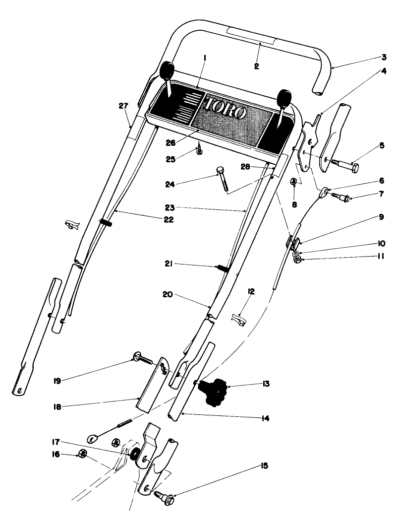 Handle Assembly Diagram and Parts List for 20705 9000001 - 9999999 Toro Lawn Mower