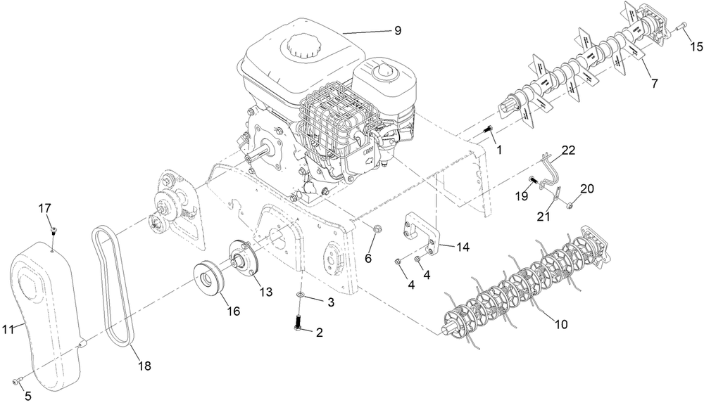 Engine And Blade Assembly Diagram and Parts List for 54610 322000001 - 322999999 Toro Lawn Tractor Accessories
