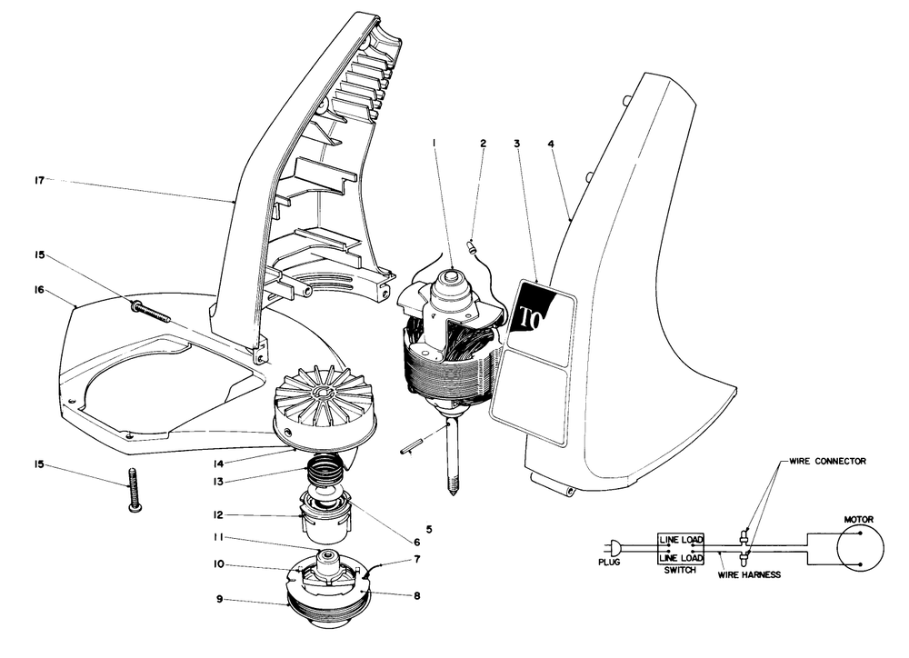 Motor And Housing Assembly Diagram and Parts List for 51318C 7000001 - 7999999 Toro Trimmer