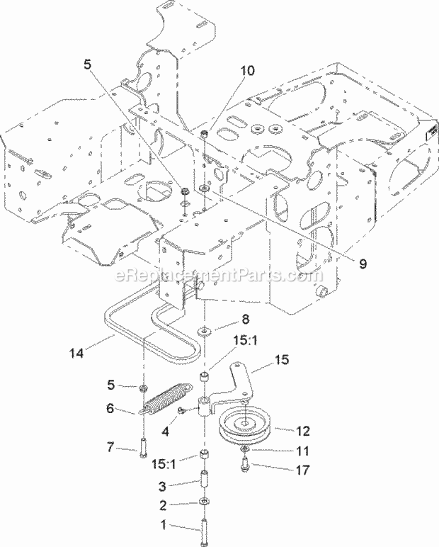 Pump Idler And Belt Assembly Diagram and Parts List for 74166 240000001-240999999 Toro Lawn Mower