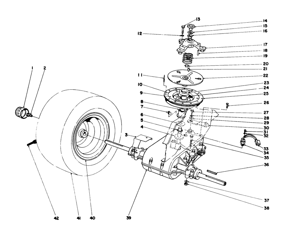 Transaxle & Clutch Assembly Diagram and Parts List for 57450 1000001 - 1999999 Toro Lawn Tractor