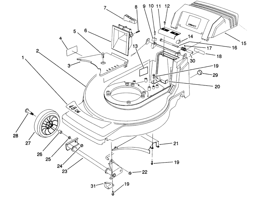 Housing Assembly Diagram and Parts List for 20921B 1000001 - 1999999 Toro Lawn Mower