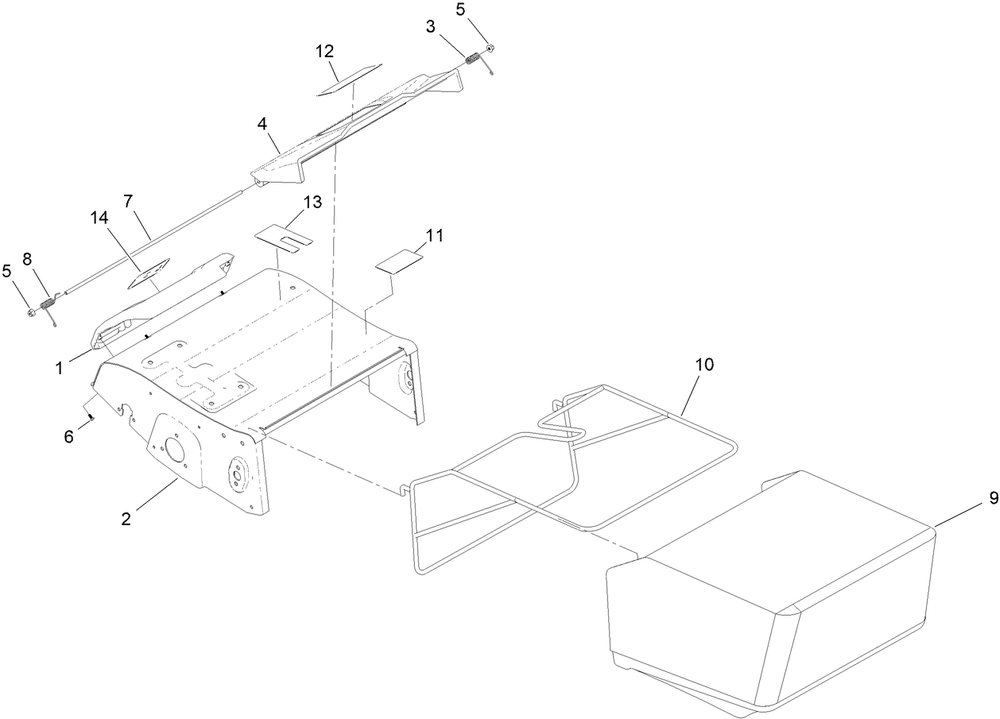 Deck And Grass Bag Assembly Diagram and Parts List for 54610 322000001 - 322999999 Toro Lawn Tractor Accessories