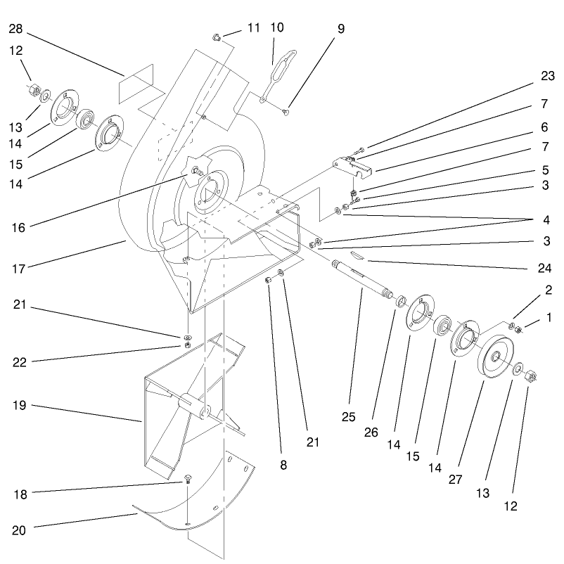 Blower Housing Assembly Diagram and Parts List for 79448 8900001 - 8999999 Toro Lawn Tractor