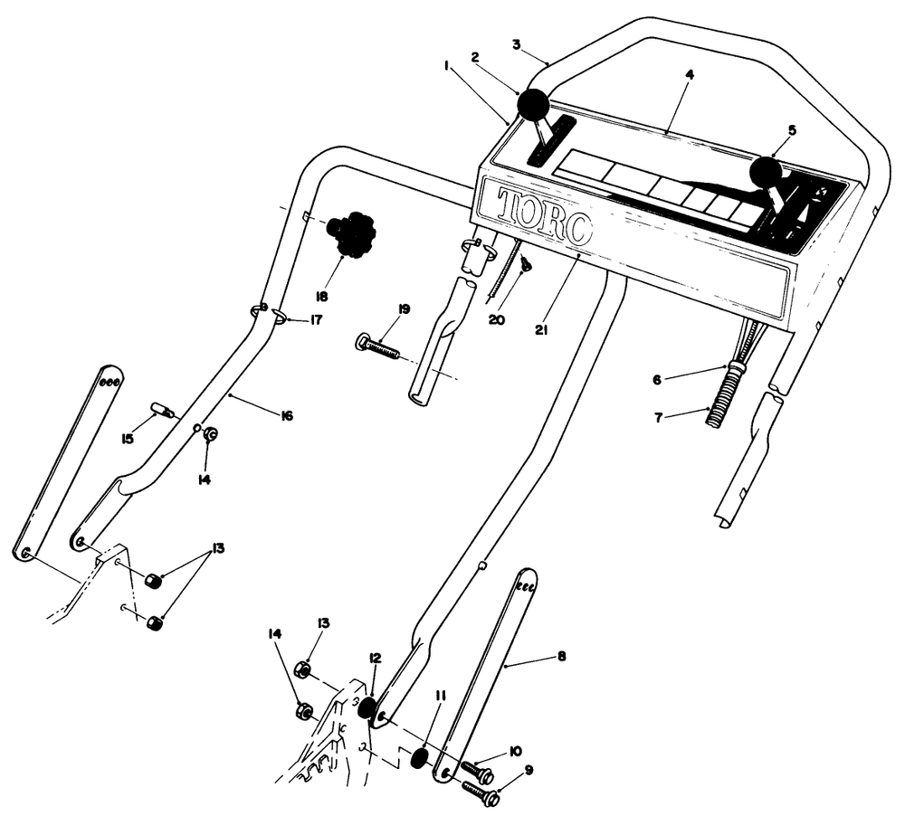 Handle Assembly Diagram and Parts List for 20622C 7000001 - 7999999 Toro Lawn Mower
