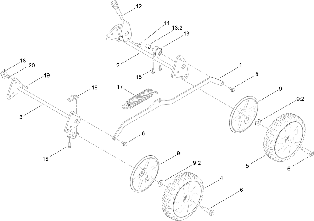Traction, Height-Of-Cut And Suspension Assembly Diagram and Parts List for 20838 401700000 - 409999999 Toro Lawn Mower