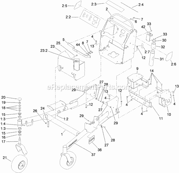 Frame Assembly Diagram and Parts List for 74550 310000001-310999999 Toro Lawn Mower