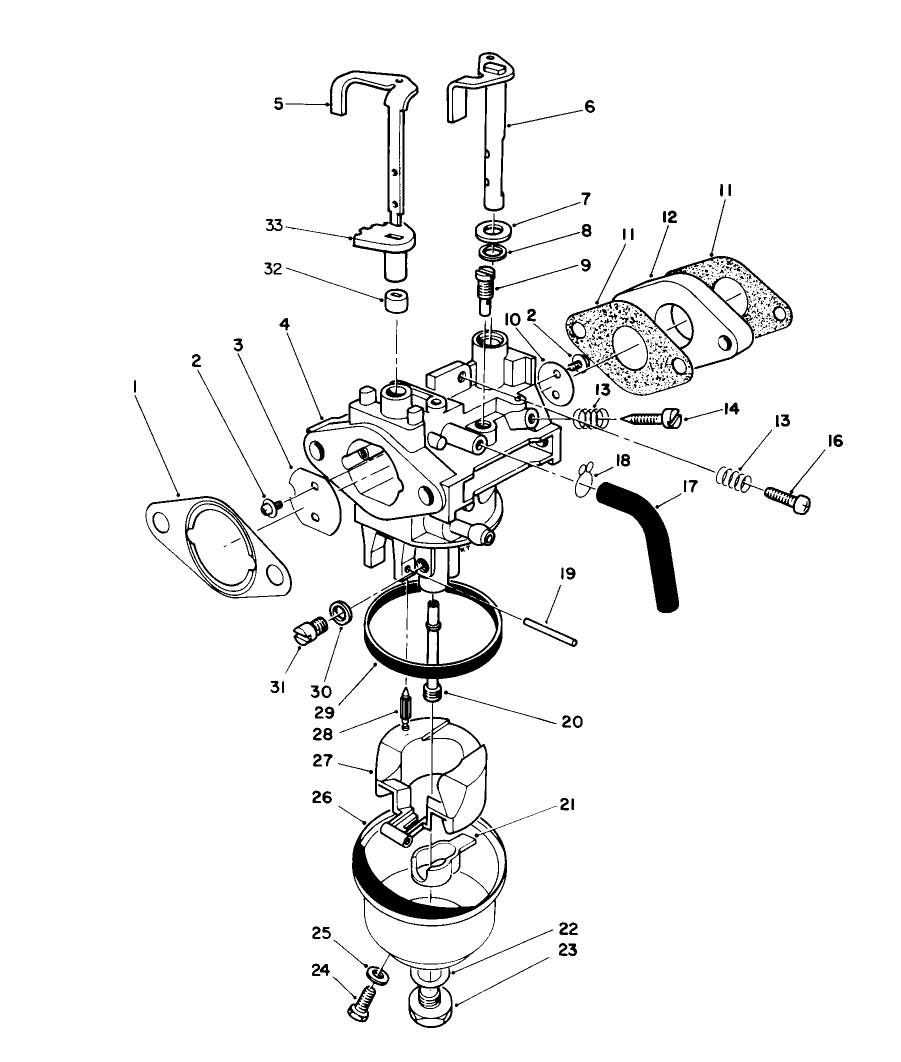 Carburetor Assembly (Engine No. Vml0-7) Diagram and Parts List for 26620BF 1000001 - 1999999 Toro Lawn Mower