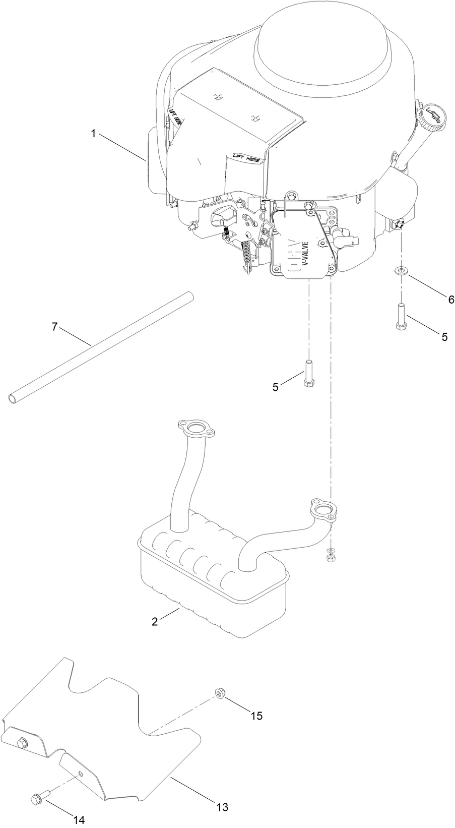 Engine And Muffler Assembly Diagram and Parts List for 75730TA 400000000 - 410209999 Toro Lawn Tractor