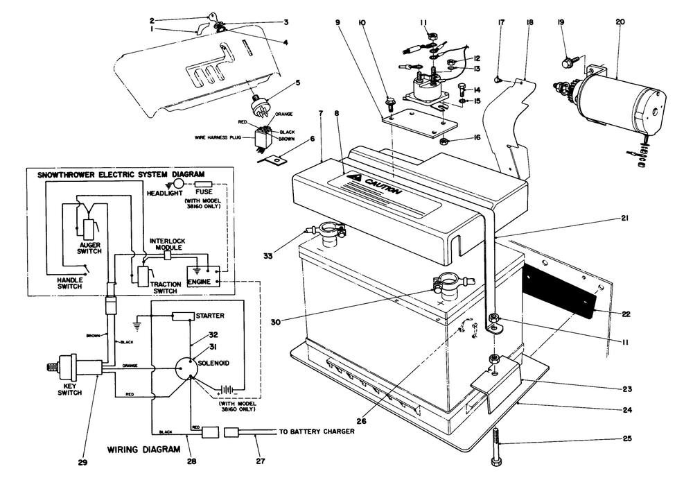 12 Volt Starting Motor Kit 42-3370 (Optional) Diagram and Parts List for 38095 7000001 - 7999999 Toro Snow Blower