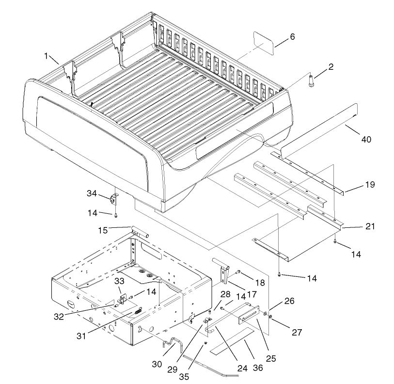 Box And Tailgate Installation Assembly Diagram and Parts List for 12004 220000001 - 220999999 Toro Lawn Tractor