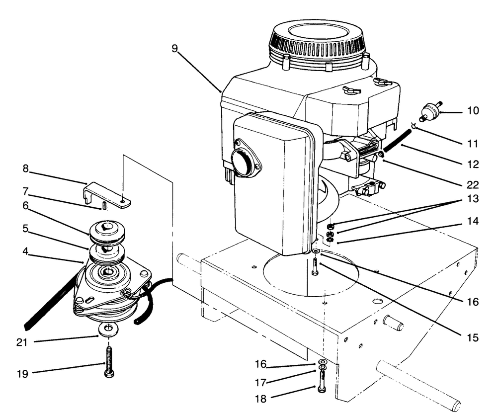 Engine & Clutch Assembly Diagram and Parts List for 30166 690001 - 691549 Toro Lawn Tractor Accessories