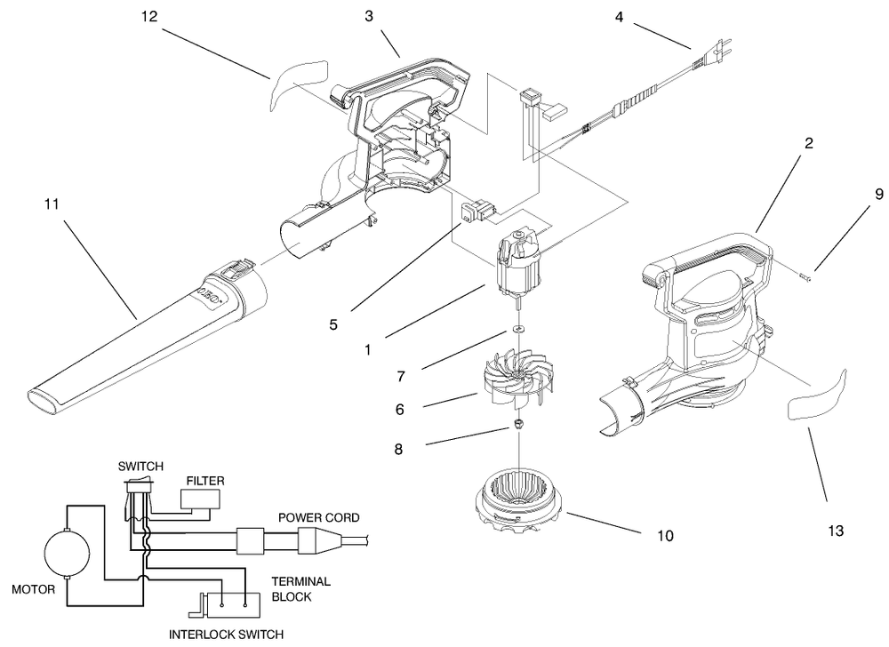 Blower Assembly Diagram and Parts List for 51544 89000001 - 89999999 Toro Leaf Blower / Vacuum