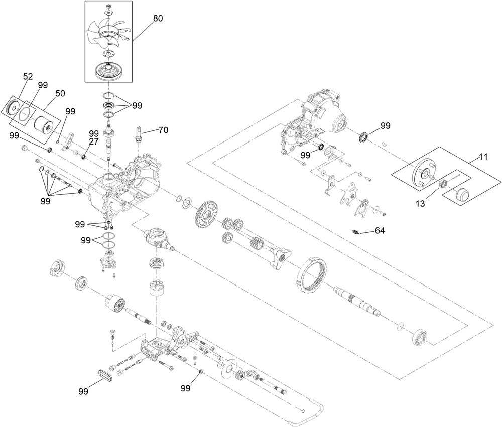 Lh Transaxle Assembly Diagram and Parts List for 74020 400000000-999999999 Toro Lawn Tractor