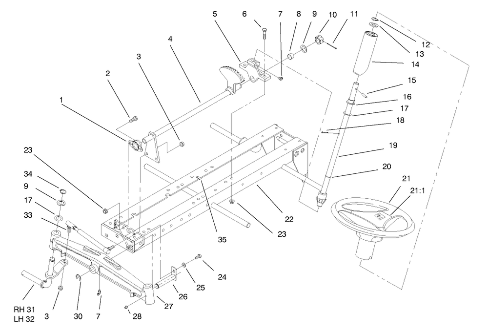 Frame Axle And Steering System Diagram and Parts List for 73441 7900001 - 7999999 Toro Lawn Tractor